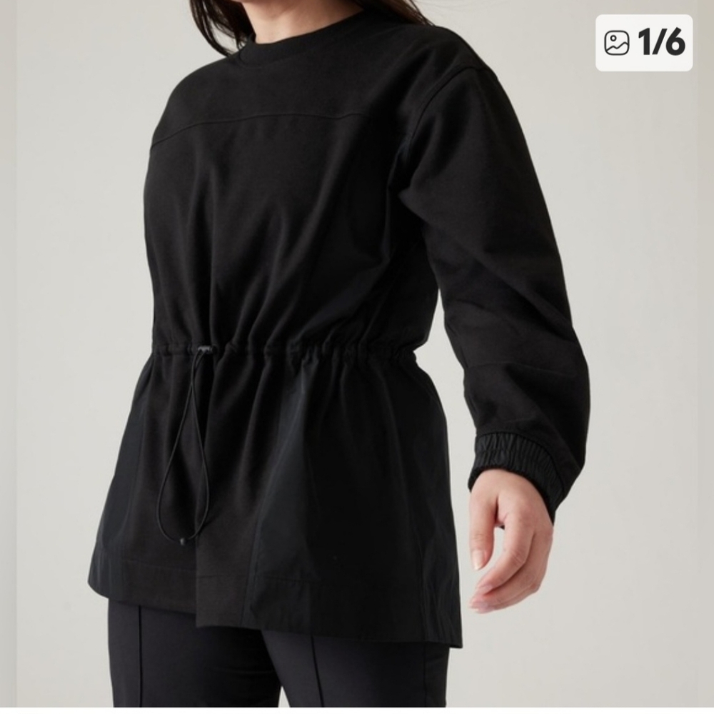 Athleta black crew neck Cinched lightweight Xl sweatshirt.